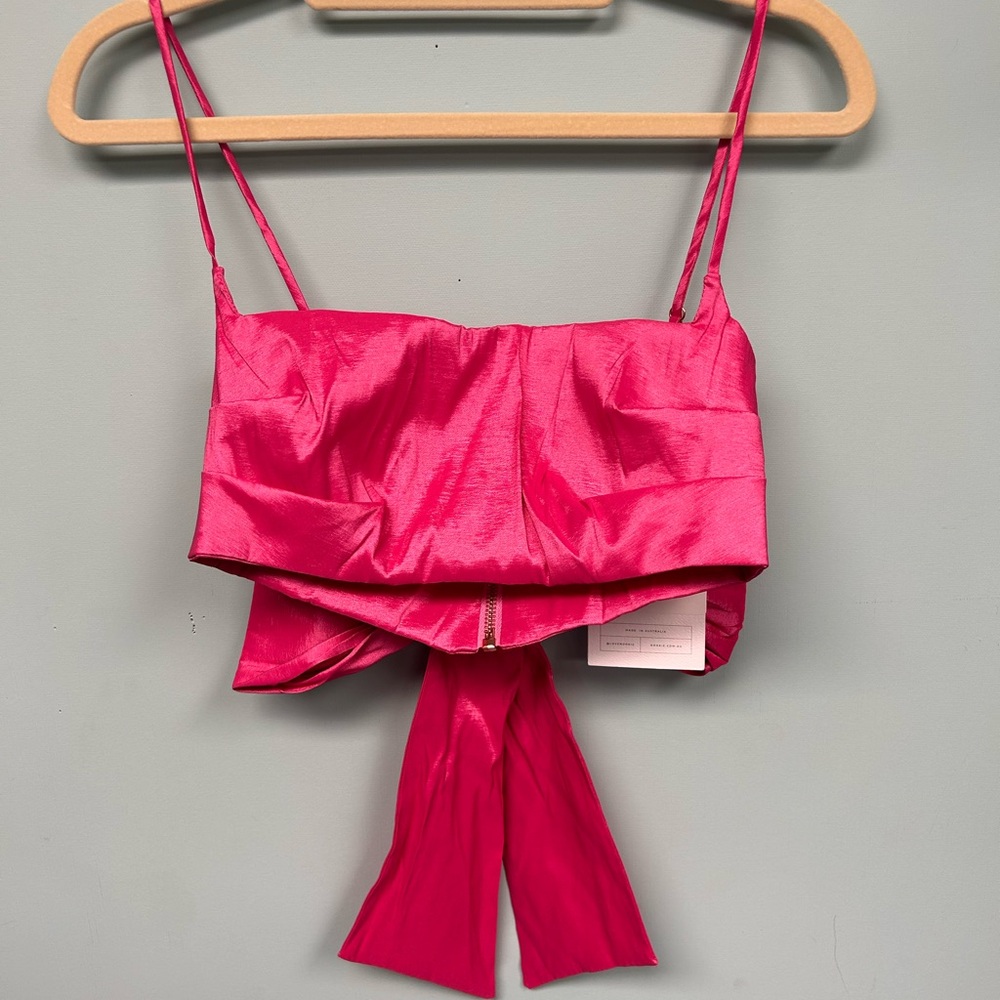 Revolve Nookie Pink Satin Crop Top with back bow